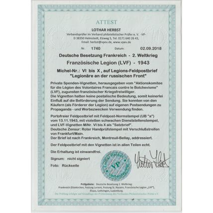 Mi: French Legion used 1943 with Certificate