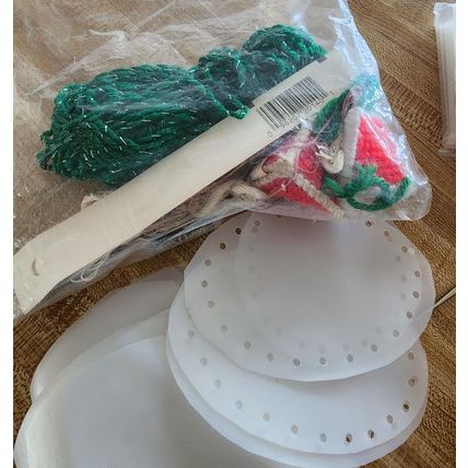 Lot of Plastic Canvas Wood Hoops For Crafts In Handmade Craft Bag New & Used