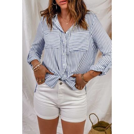 Striped Pocketed Buttons Long Sleeve Shirt