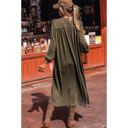 Green Lightweight Long Sleeve Open Front Duster Cardigan