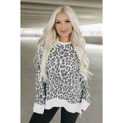 White Printed Solid Trim Leopard Print Top