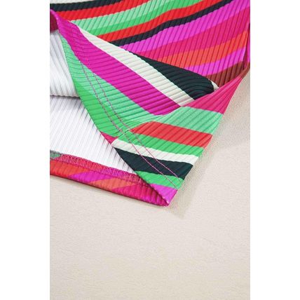 Purple Wavy Striped Buttoned V Neck Tank Top