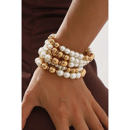 White 5pcs Pearl Beaded Bracelet Set