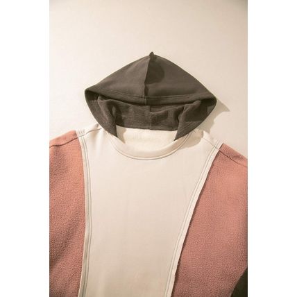 Beige Oversized Color Block Patchwork High Low Hoodie
