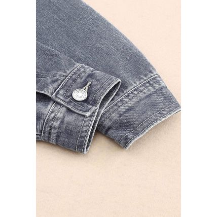 Gray Chest Pockets Drop Shoulder Loose Denim Jacket