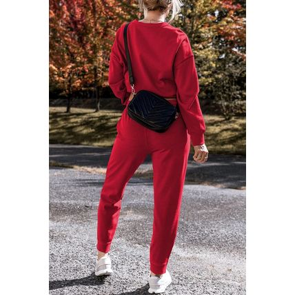 Racing Red Solid Color High Low Pullover and Skinny Pants Set