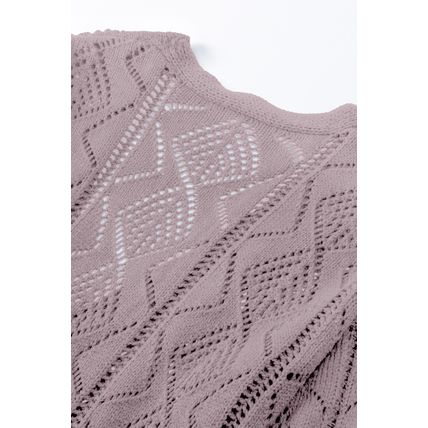 Purple Hollow-out Openwork Knit Cardigan