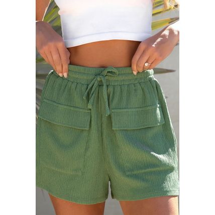 Green Flap Pocket Casual Drawstring Shorts
