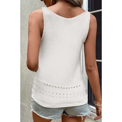 White U Neck Eyelet Accent Sweater Vest