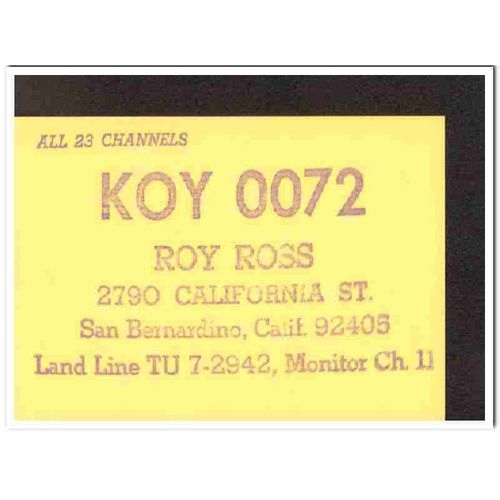 koy-0072 roy ross san bernardino calif 1960s cb qsl vintage postcard2