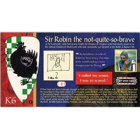 MONTY PYTHON and THE HOLY GRAIL ' KNIGHT ' card # K6 , Sir Robin