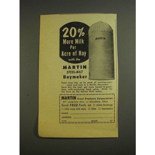 1955 Martin Steel Products Haymaker Ad - More Milk