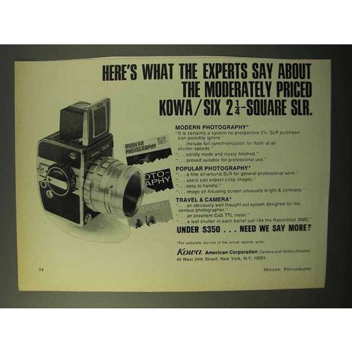 1970 Kowa Six 2 1/4 SLR Camera Ad - Experts Say