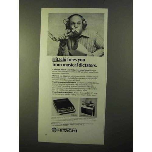 1970 Hitachi Cassette Tape Player Ad - TRQ-206, TRQ-280