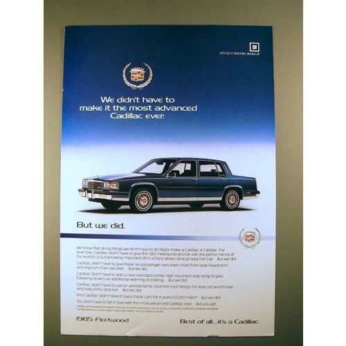 1985 Cadillac Fleetwood Car Ad - Most Advanaced Ever