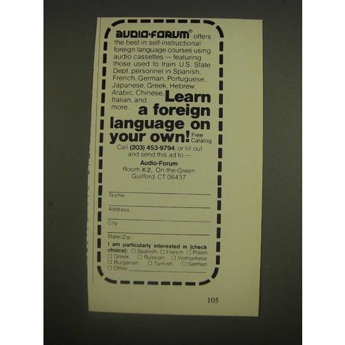 1985 Audio-Forum Language Courses Ad