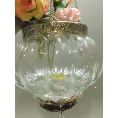 Hänge-Windlicht, ?16cm Teelicht-,Kerzenhalter, Glas-Laterne Bauernsilber,Lampion