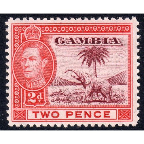 Gambia Sg153a 2d Lake & Scarlet very lightly m/mint (G129)