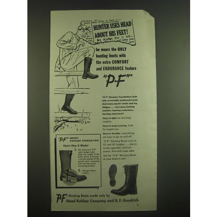 1952 Hood Rubber P-F Boots Ad - He wears only hunting boots with extra comfort