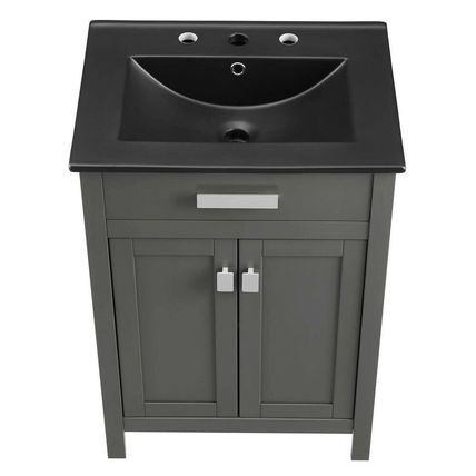 Modern Contemporary Gray 24" Bathroom Vanity - White or Black Ceramic Sink Basin