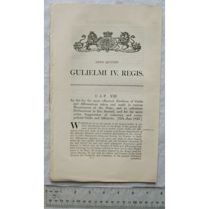 1835 Act of Parliament: abolition of Oaths & Affirmations Departments of State