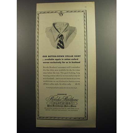 1951 Brooks Brothers Advertisement - Button-Down Collar Shirt