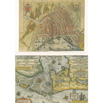 Amsterdam 2x Map Medieval 1500s Repro Painting Postcard s