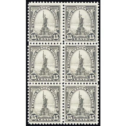 566, Mint 15¢ VF NH Liberty Block of Six Stamps Cat $210.00 - Stuart Katz