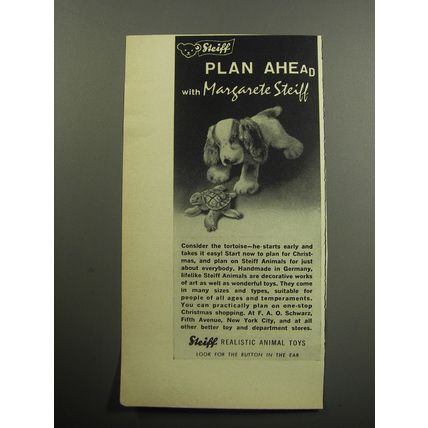 1957 Steiff Animal Toys Advertisement - Tortoise and Dog - Plan ahead