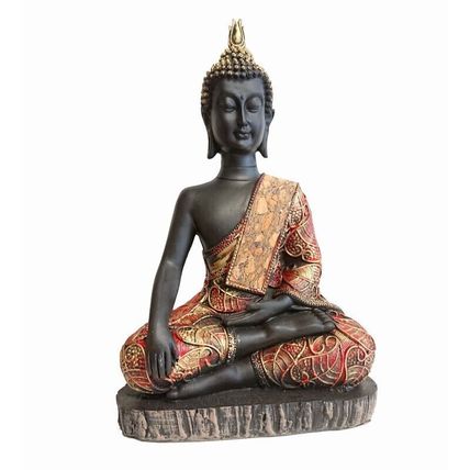 Red and Gold Sitting Meditating Thai Buddha Figurine Statue