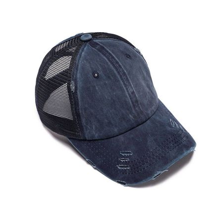 Women Distressed Baseball Cap Mesh Ponytail Hat High Messy Ponycap Trucker Hats