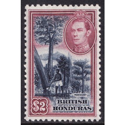 British Honduras KGVI 1938-47 $2 Deep Blue Maroon SG160 Mint MH