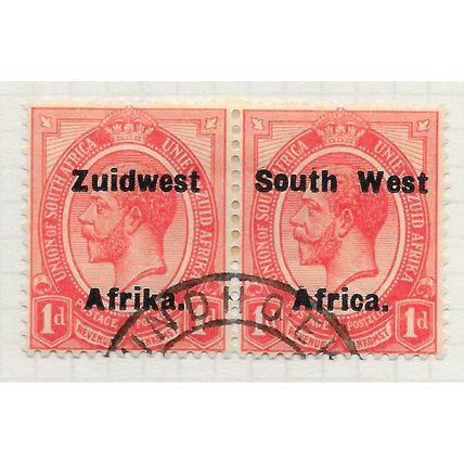 AFRICA SOUTH WEST 1923 SG30 1d ONE PENNY HORIZ PAIR OPT TYPE 3 vi ZuidWest USED