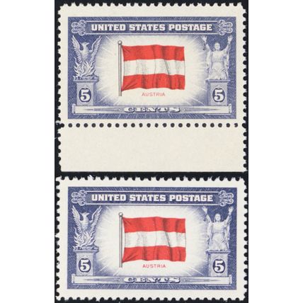 919b, MNH 5¢ Reverse Printing of Flag Colors Error With APS Cert - Stuart Katz