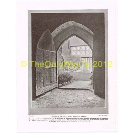 DOORWAY AND GREAT HALL, STOKESAY CASTLE, SHROPSHIRE, BOOK ILLUSTRATION, c1920