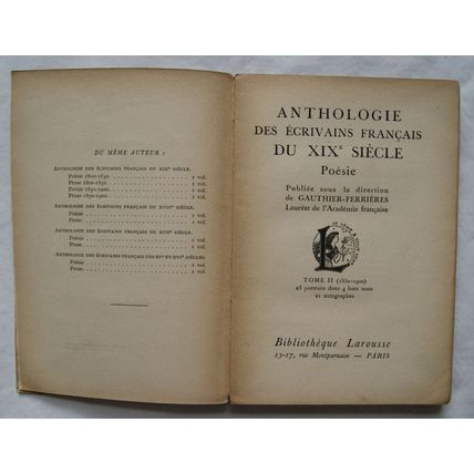 1918 Anthologie des Écrivains Français du Xixe Siècle, Vol. II: Poésie