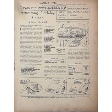 ARMSTRONG SIDDELEY 16 1946-48 MOTOR TRADER SERVICE BOOKLET No. 147