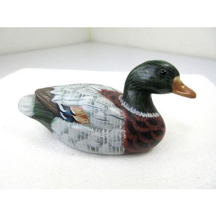 Vintage LOT of 5 Mini Duck Decoy Figures Stone Wood Hand Painted Mallard Goose