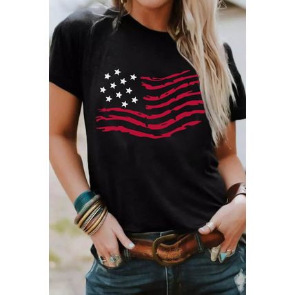 Black American Flag Graphic Crew Neck T Shirt