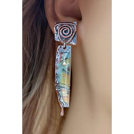 Green Vintage Marbled Pattern Alloy Earrings