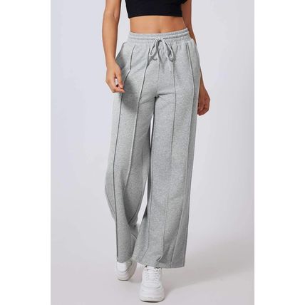 Gray Seamed Drawstring High Waist Wide Leg Sweatpants