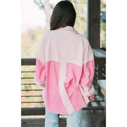 Delicacy Two-tone Color Exposed Seam Corduroy Shacket
