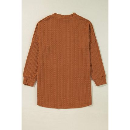 Chestnut Textured Knit Side Pockets Open Front Cardigan