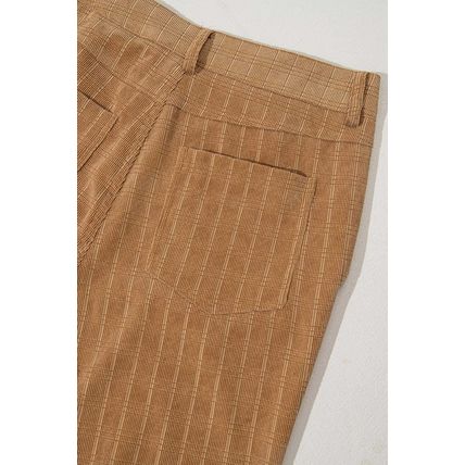 Grapefruit Orange Checkered Corduroy Flare High Waist Pants