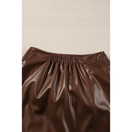 Coffee Bowknot Faux Leather Mini Skirt