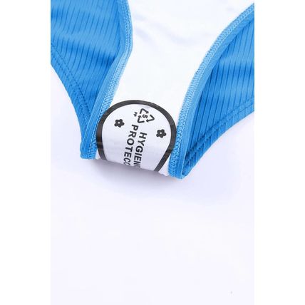 Sky Blue Adjustable Straps Ribbed Knit One Piece Swimsuit
