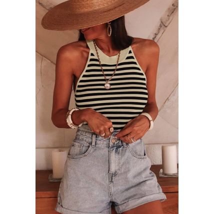 Black Stripe Crew Neck Slim Fit Sweater Vest