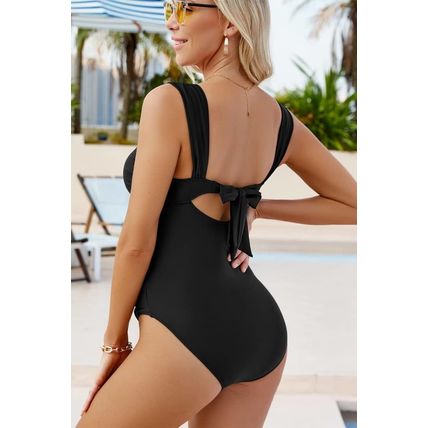 Black Cut out Twist Bowknot Backless One Piece Swimsuit