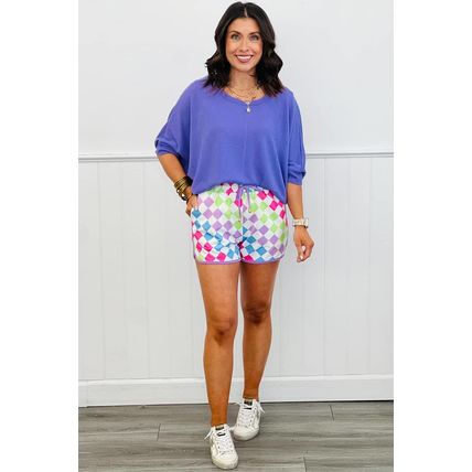 Multicolour Checkered Drawstring Elastic Waist Casual Shorts
