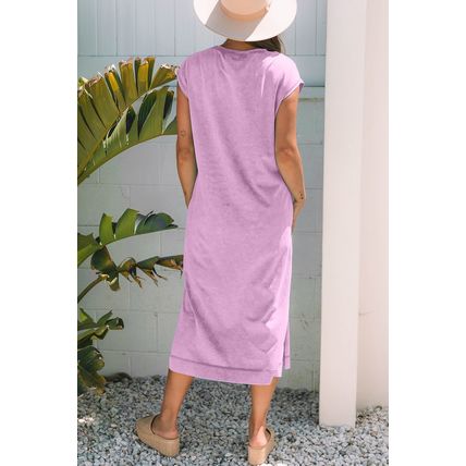 Wisteria Mineral Wash Pocketed T-shirt Long Dress